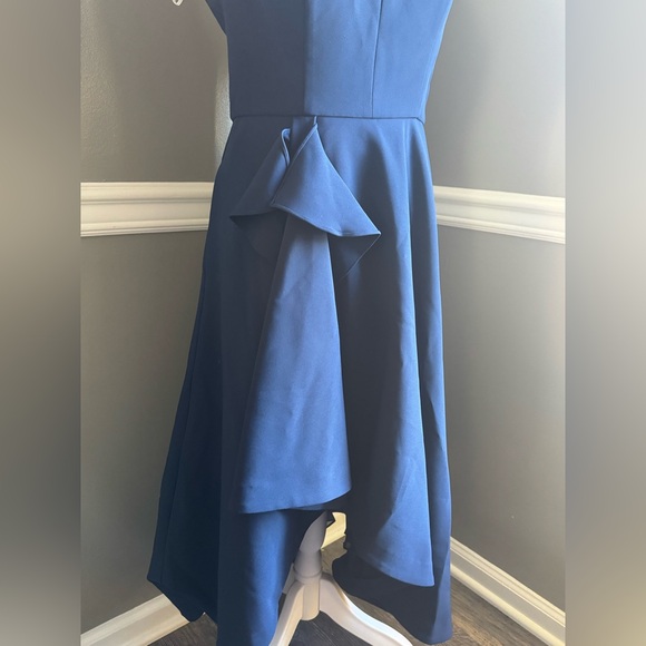 Kay Unger Begonia Ruffled A-Line Midi-Dress Navy Blue Cocktail Evening 2 - Picture 5 of 11